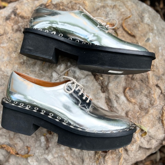 Robert Clergerie RARE 70s Silver Leather Platform Oxfords | sz 38.5 - Picture 5 of 10
